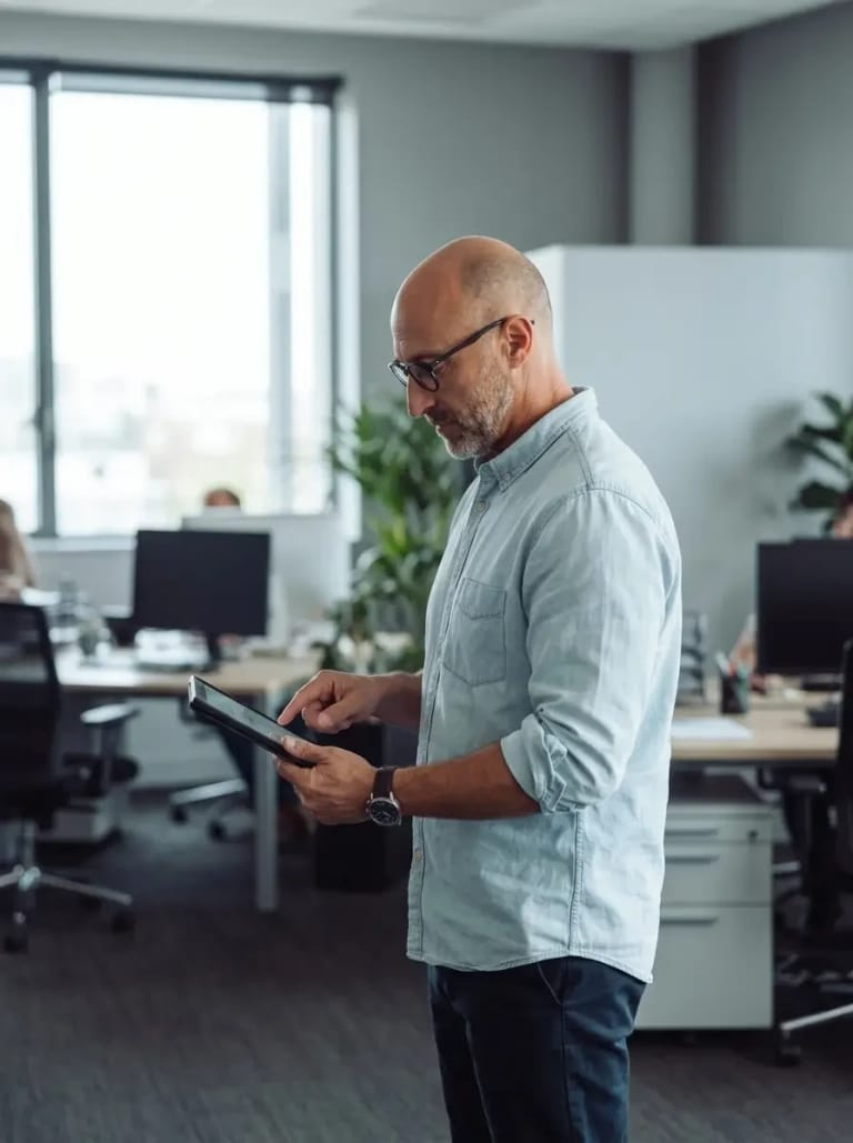 Un directeur consulte les indicateurs de collecte sur sa tablette