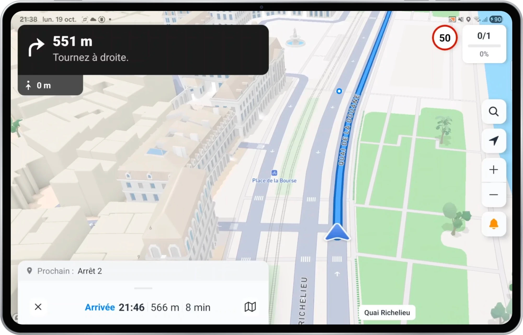 Itinéraire poids lourds tracé sur la carte de navigation Coltine